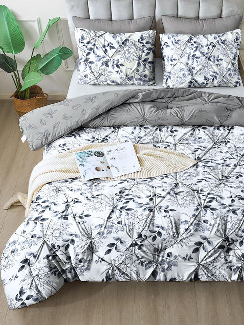 The White Moss Hannah Reversible Print Pinch Pleat AC Comforter With 2 Pillow Cover